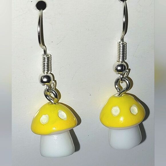 Hand crafted mushroom dingle earrings - Picture 2 of 5